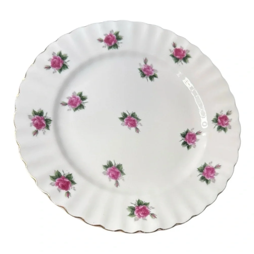 Vintage 1950s Bond Ware‎ Hand Painted Porcelain 10” Inch Dinner Plate Pink Roses